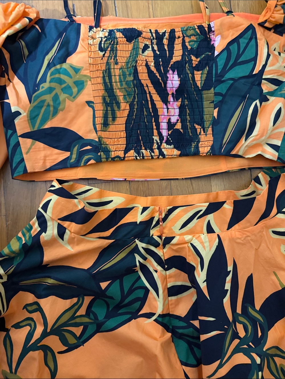 NWT H&M Orange Floral Off-Shoulder Top & Tiered Skirt Set - Picture 3 of 4